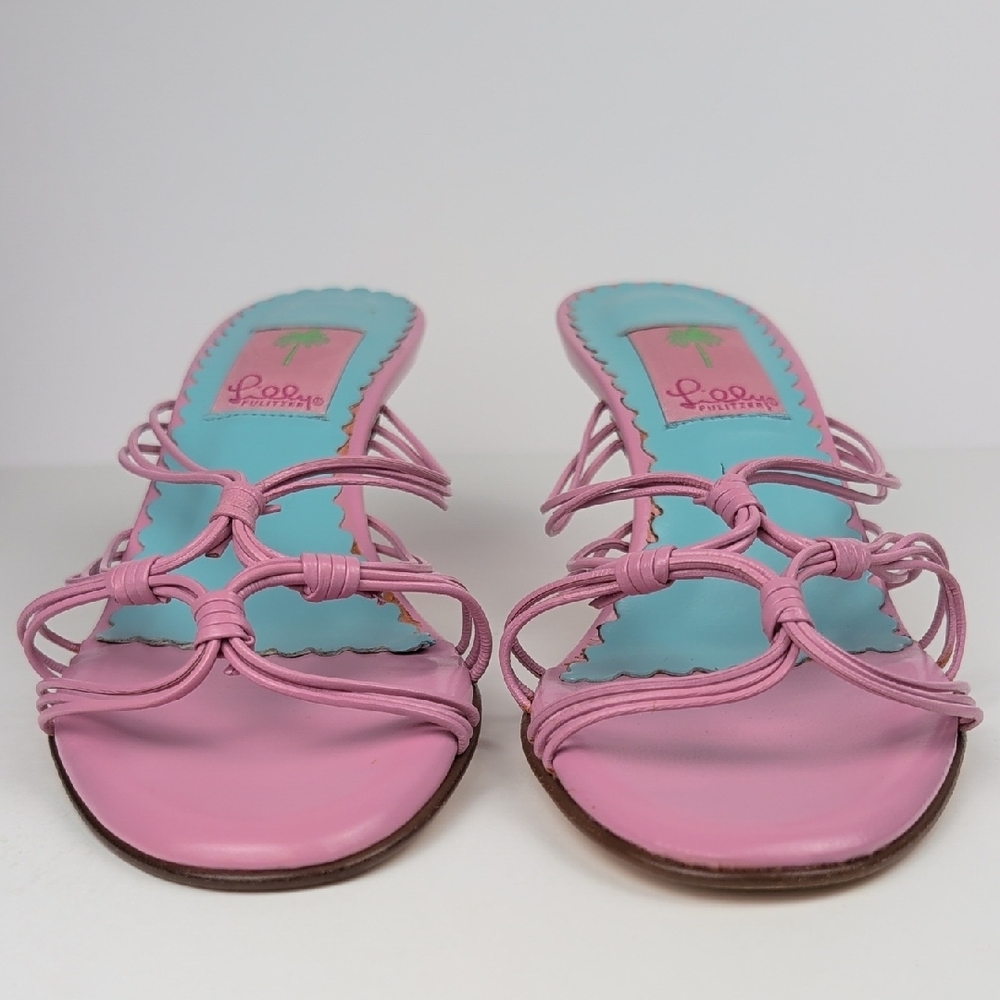 Vintage New Lilly Pulitzer Nicky Pink Strappy Kitten Heel Sandals/Slides/Shoes - Picture 8 of 8